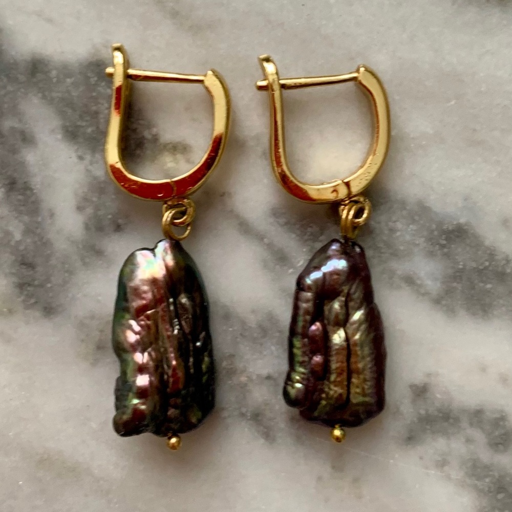 Black opal dangle drop earrings
